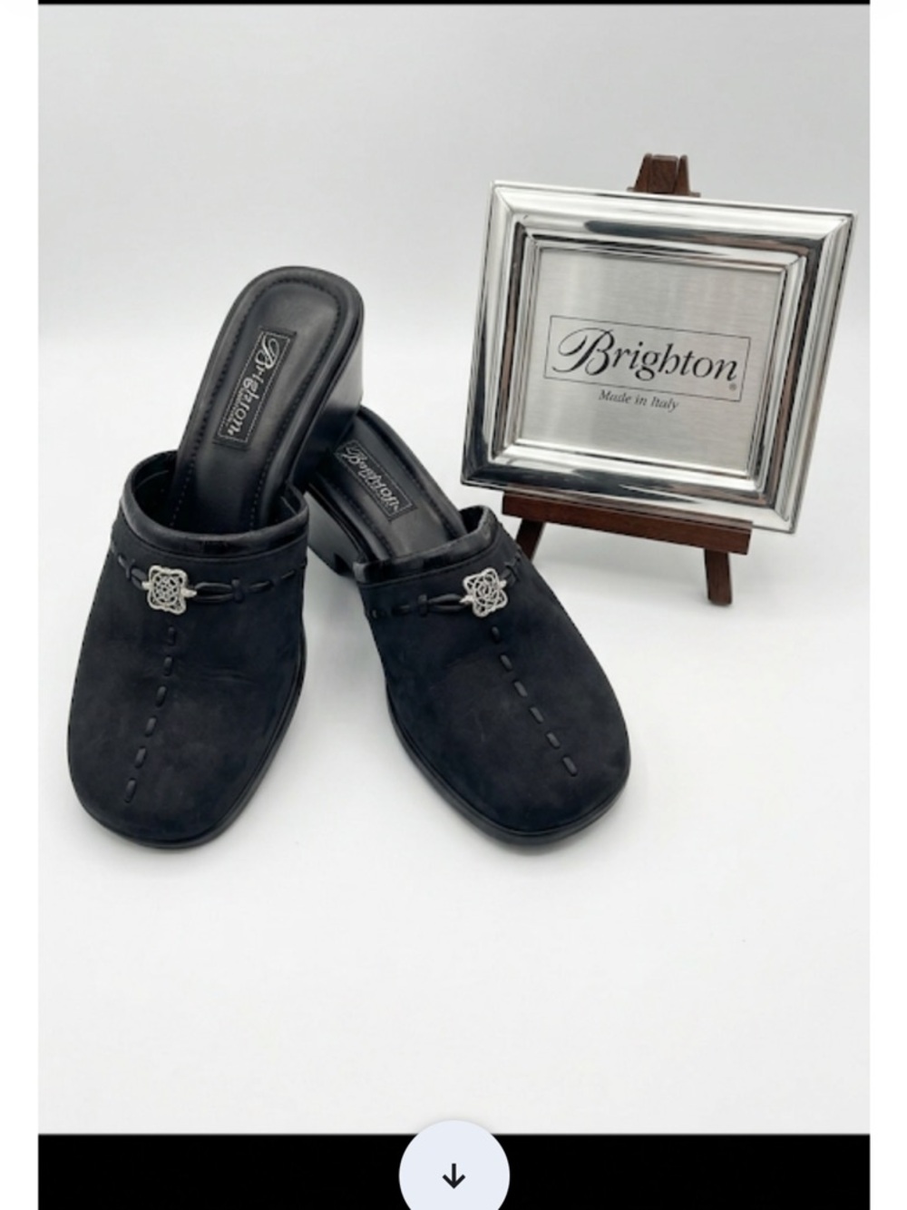 Brighton Black Slip-On Mules with Silver Decorative Accent